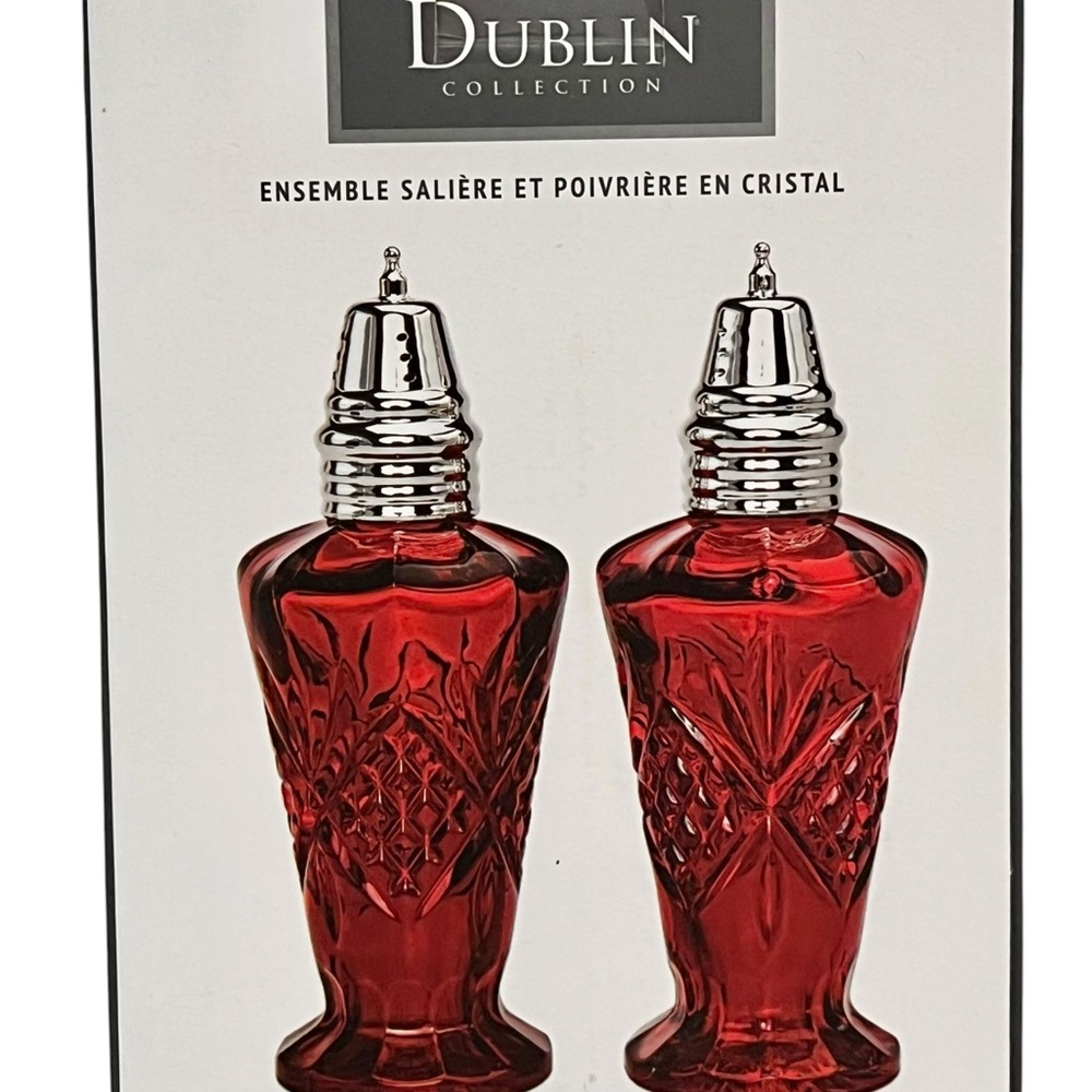 Godinger Dublin Collection Ruby Red Crystal Salt & Pepper Shaker NIB Shannon